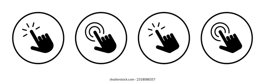 Ilustración del conjunto de iconos con la mano. símbolo y signo de puntero. icono del cursor de mano