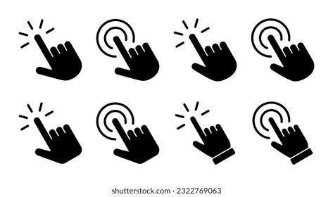 Ilustración del conjunto de iconos con la mano. símbolo y signo de puntero. icono del cursor de mano