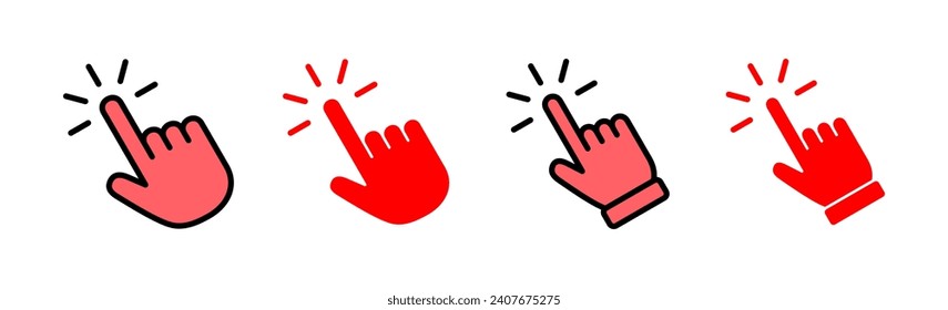 Ilustración del conjunto de iconos con la mano. símbolo y signo de puntero. icono del cursor de mano