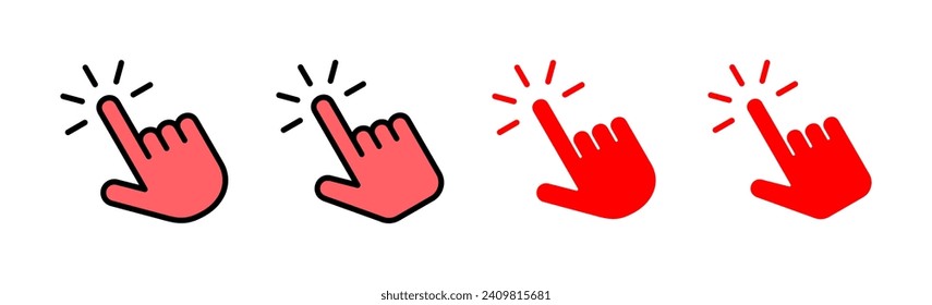 Ilustración del conjunto de iconos con la mano. símbolo y signo de puntero. icono del cursor de mano