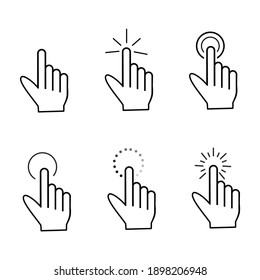 Hand click icon set on white background.