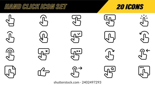 Hand Click Icon Set. Pointer sign and symbol. Hand cursor icon. Hand cursors icons click set. Hand clicking icon collection. Pointer click icon. Mouse click cursor collection.Vector Illustration. EPS