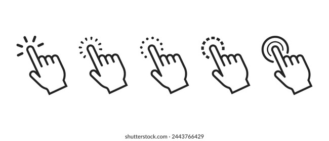 Handklick-Symbolsatz. Zeigerzeichen und Symbol. Handcursor-Symbol