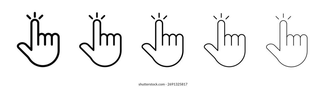 Klicken Sie mit der Hand auf das Symbol. Dünne Linie Icons Sammlung für Web ui.