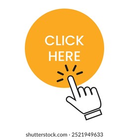 Hand click icon vector, click here button in white background