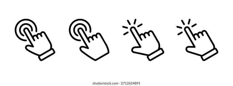 Icono de Hacer clic de mano Ilustración vectorial. símbolo de puntero y símbolo. icono de cursor de mano