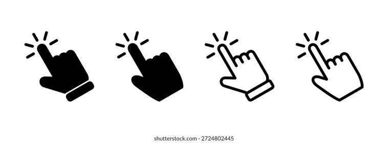 Icono de Hacer clic de mano Ilustración vectorial. símbolo de puntero y símbolo. icono de cursor de mano