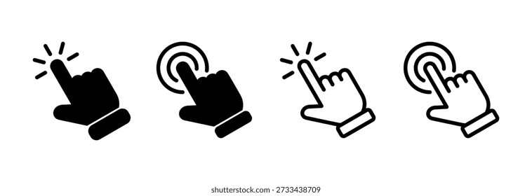 Icono de Hacer clic de mano Ilustración vectorial. signo de puntero y símbolo. icono de cursor de mano