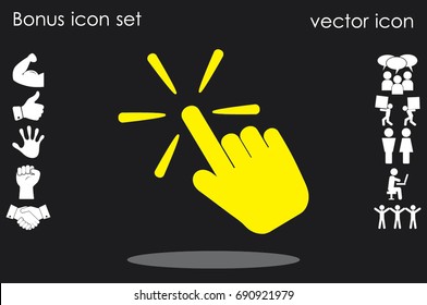 Hand click icon vector illustration eps10. Isolated badge for website or app - stock infographics.