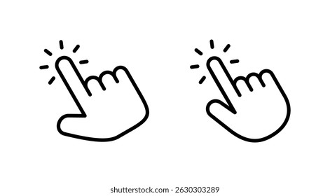 Ícone de clique com a mão vetor. sinal de ponteiro e símbolo. ícone de cursor com a mão