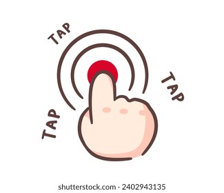 Hand click icon vector. Hand pointing. Finger tap hand drawn flat cartoon style. Chibi hand concept design. Isolated white background.