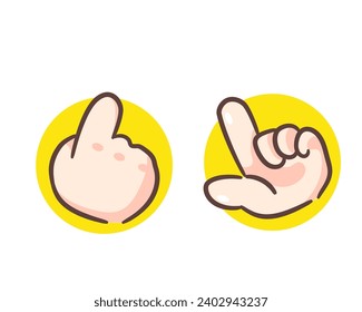 Hand click icon vector. Hand pointing. Finger tap hand drawn flat cartoon style. Chibi hand concept design. Isolated white background.