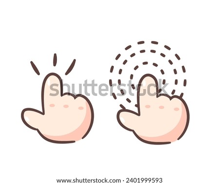 Hand click icon vector. Hand pointing. Finger tap hand drawn flat cartoon style. Chibi hand concept design. Isolated white background.