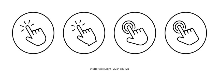 Haz clic con la mano en el vector de iconos para la aplicación web y móvil. símbolo y signo de puntero. icono del cursor de mano
