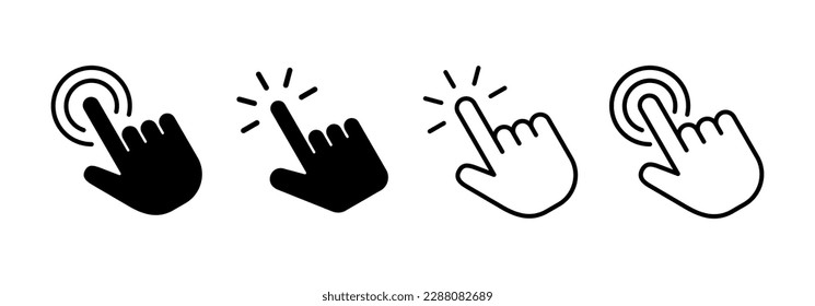 Haz clic con la mano en el vector de iconos para la aplicación web y móvil. símbolo y signo de puntero. icono del cursor de mano