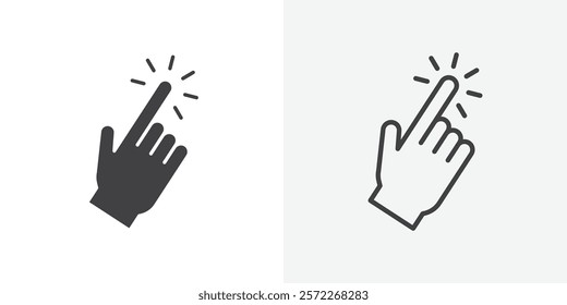 Hand click icons. flat and line style set