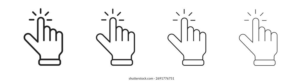 Hand click icons illustrations collection on white background. Pixel perfect vector graphics