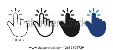 Hand Click Icons Set. Editable Stroke Tap Gesture Symbol. Vector solid.