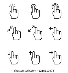Hand Click Icons Set. Line vector. Isolate on white background.