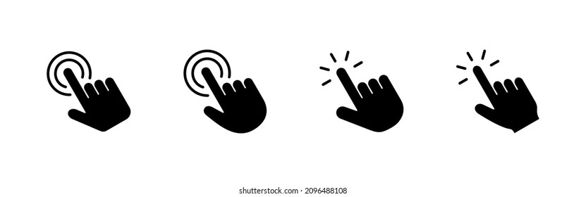 Haga clic con la mano en el conjunto de iconos. símbolo y signo de puntero. icono del cursor de mano
