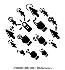 Hand click icons set. Simple illustration of 16 hand click vector icons for web