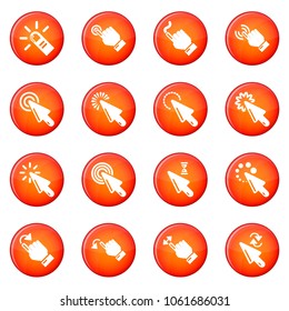 Hand click icons set vector red circle isolated on white background 