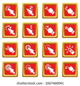Hand click icons set vector red square isolated on white background 