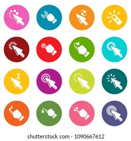 Hand click icons set vector colorful circles isolated on white background 