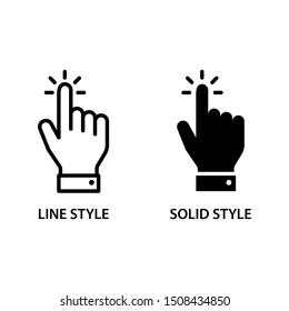 Hand click icons. Simple design. Line and solid styles. Isolate on white background.