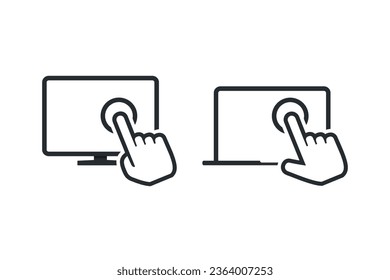 Hand click laptop screen. Illustration vector