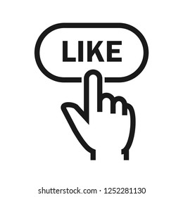 Hand click like button. Simple flat design. Isolate on white background.
