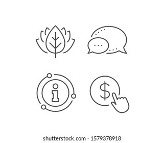 Hand Click line icon. Chat bubble, info sign elements. Currency exchange sign. Cursor pointer symbol. To pay or get money. Linear buy Currency outline icon. Information bubble. Vector