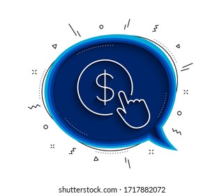 Icono de línea Hand Click. Burbuja de chat con sombra. Signo de cambio de moneda. Símbolo del puntero del cursor. Pagar o conseguir dinero. Línea fina comprar icono de divisa. Vector