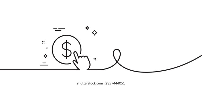 Hand Click line icon. Continuous one line with curl. Currency exchange sign. Cursor pointer symbol. To pay or get money. Buy Currency single outline ribbon. Loop curve pattern. Vector