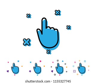 Hand Click line icon. Finger touch sign. Cursor pointer symbol. Line icon with geometric elements. Bright colourful design. Vector