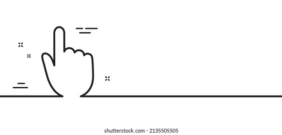 Icono de línea de clic con la mano. Señal de toque de dedo. Símbolo del cursor. Fondo mínimo de la ilustración de línea. Banner de patrón de icono de línea con la mano. Concepto de plantilla web blanca. Vector