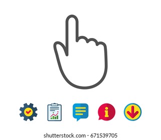 Hand Click line icon. Finger touch sign. Cursor pointer symbol. Report, Service and Information line signs. Download, Speech bubble icons. Editable stroke. Vector
