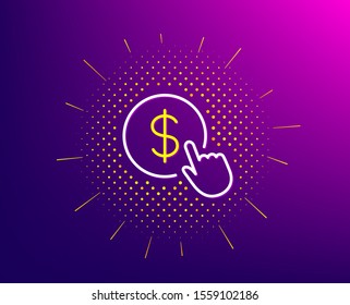 Hand Click line icon. Halftone pattern. Currency exchange sign. Cursor pointer symbol. To pay or get money. Gradient background. Buy Currency line icon. Yellow halftone pattern. Vector