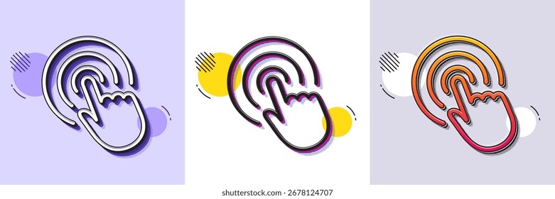 Hand-Klick-Liniensymbol. Gestricheltes Rastermuster. Farbverlaufssymbol mit Schatten. Fingerberührungszeichen. Cursor-Zeigersymbol. Klicken Sie auf das Symbol für die Zeile. Verschiedene Designs. Vektorgrafik