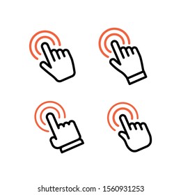 Hand click linear icon set. Clicking pointer finger collection.