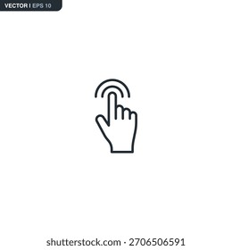 Clique de mão, sinal de estilo linear para conceito móvel e web design. Símbolo, ilustração de logotipo. Gráficos de vetor perfeitos com pixel