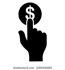 hand click money coin icon in trendy outline style design. Vector illustration isolated on white background.
