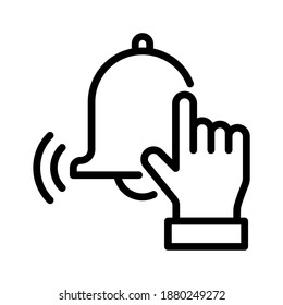 Hand click Notification bell. Line vector. Isolate on white background.