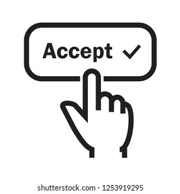 Hand Click On Accept Button. Simple Flat Design. Isolate On White Background.