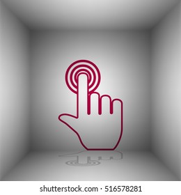 Hand click on button. Bordo icon with shadow in the room.