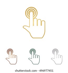 Hand click on button. Metal icons on white backgound.