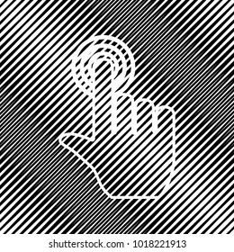 Hand click on button. Vector. Icon. Hole in moire background.