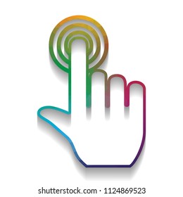 Hand click on button. Vector. Colorful icon with bright texture of mosaic with soft shadow on white background. Isolated.