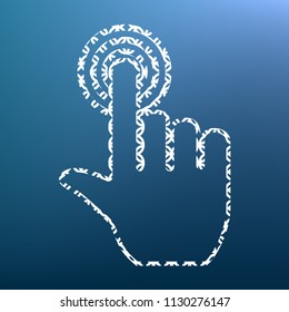 Hand click on button. Vector. White textured icon at lapis lazuli gradient background.