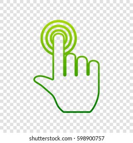 Hand click on button. Vector. Green gradient icon on transparent background.